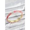 Mineli Pirinç Zirkon Taşlı Pembe Çiçek Motifli Gold Kadın Kelepçe