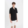 Modern Fit Polo Yaka Dokulu Penye Kısa Kollu Gömlek