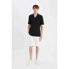 Modern Fit Polo Yaka Dokulu Penye Kısa Kollu Gömlek