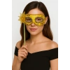 NessiWorld Lüks Taşlı Saplı Maskeli Balo Maskesi Altın Renk 35 cm