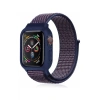 Newface Apple Watch 38mm Hasırlı Cırtcırtlı Kasalı Kordon - Lacivert-Mürdüm