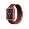 Newface Apple Watch 38mm Hasırlı Cırtcırtlı Kasalı Kordon - Siyah-Pembe