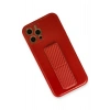 Newface iPhone 12 Pro Kılıf Coco Karbon Standlı Kapak - Kırmızı