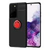 Newface Samsung Galaxy S21 Ultra Kılıf Range Yüzüklü Silikon - Siyah-Kırmızı