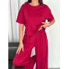 OSY MODAL YUMUŞAK DOKULU KUMAŞ BİSİKLET YAKA T-SHİRT BOL PAÇA PANTALON İKİLİ TAKIM -BORDO