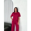 OSY MODAL YUMUŞAK DOKULU KUMAŞ BİSİKLET YAKA T-SHİRT BOL PAÇA PANTALON İKİLİ TAKIM -BORDO
