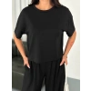OSY MODAL YUMUŞAK DOKULU KUMAŞ BİSİKLET YAKA T-SHİRT BOL PAÇA PANTALON İKİLİ TAKIM -SİYAH