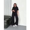 OSY MODAL YUMUŞAK DOKULU KUMAŞ BİSİKLET YAKA T-SHİRT BOL PAÇA PANTALON İKİLİ TAKIM -SİYAH