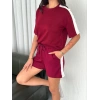 OSY MODAL YUMUŞAK DOKULU KUMAŞ KADIN PARÇALI BİSİKLET YAKA T-SHİRT KISA ŞORT İKİLİ TAKIM - BORDO