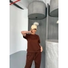 Osy Modal Yumuşak Dokulu Kumaş Kısa Kollu Bluz Rahat Pantalon ikili Takım- Kahverengi