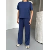 Osy Modal Yumuşak Dokulu Kumaş Kısa Kollu Bluz Rahat Pantalon ikili Takım- Lacivert