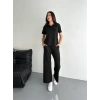 OSY MODAL YUMUŞAK DOKULU KUMAŞ KISA KOLLU YAKALI T-SHİRT PANTALON İKİLİ TAKIM- SİYAH