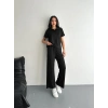 OSY MODAL YUMUŞAK DOKULU KUMAŞ KISA KOLLU YAKALI T-SHİRT PANTALON İKİLİ TAKIM- SİYAH