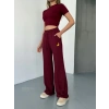 Osy Modal Yumuşak Dokulu Kumaş Nakış işlemeli Rahat Bol Paça Eşofman Pantalon - Bordo