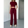 OSY MODAL YUMUŞAK DOKULU KUMAŞ NAKIŞ İŞLEMELİ RAHAT BOL PAÇA EŞOFMAN PANTALON - BORDO