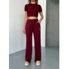 Osy Modal Yumuşak Dokulu Kumaş Nakış işlemeli Rahat Bol Paça Eşofman Pantalon - Bordo