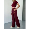 Osy Modal Yumuşak Dokulu Kumaş Nakış işlemeli Rahat Bol Paça Eşofman Pantalon - Bordo