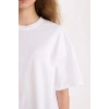 Oversize Fit Kısa Kollu Basic %100 Pamuk Tişört Beyaz