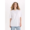 Oversize Fit Kısa Kollu Basic %100 Pamuk Tişört Beyaz