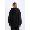 Oversize Geniş Kalıp Kapüşonlu Cepli Basic Düz Fermuarlı Sweatshirt