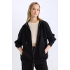 Oversize Geniş Kalıp Kapüşonlu Cepli Basic Düz Fermuarlı Sweatshirt