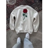 Oversize Üç İplik Bisiklet Yaka Baskılı SweatShirt - Beyaz