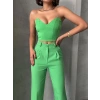 Palazzo pantolonlu alt üst takım yeşil