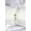 Pembe Zirkon Taşlı Kalp Model Gold Renk Kadın Bileklik