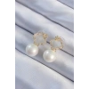 Pirinç Altın Renk Zirkon Taşlı Minimal Çiçek Tasarımlı Kadın Küpe
