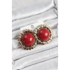 Pirinç Bordo Vintage Model Gold Renk Kadın Küpe