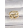 Pirinç Gold Renk 2Li Zincir Zirkon Taşlı Yıldız Figür Kadın Yüzük