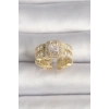 Pirinç Gold Renk Ayarlanabilir Baget Zirkon Taş Model Kadın Yüzük