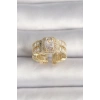 Pirinç Gold Renk Ayarlanabilir Baget Zirkon Taş Model Kadın Yüzük