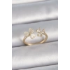 Pirinç Gold Renk Ayarlanabilir Zirkon Taşlı Kalp Beyaz Mineli Model Kadın Yüzük