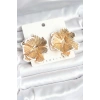 Pirinç Gold Renk Beyaz Mine Detaylı Lotus Kadın Küpe