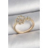 Pirinç Gold Renk Beyaz Mineli Yonca Model Zirkon Taş Detay Ayarlanabilir Kadın Yüzük