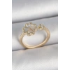 Pirinç Gold Renk Beyaz Mineli Yonca Model Zirkon Taş Detay Ayarlanabilir Kadın Yüzük