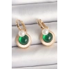 Pirinç Gold Renk Beyaz Yeşil Sallantı Mineli Kadın Küpe