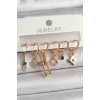 Pirinç Gold Renk Çoklu Figür Kadın Küpe Seti