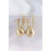 Pirinç Gold Renk Dikdörtgen Detay Oval Küpe