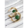 Pirinç Gold Renk Halka Model Yeşil Boncuk Detay Kadın Küpe