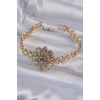 Pirinç Gold Renk İri Zirkon Taşlı Çiçek Figürlü Bileklik