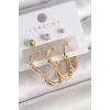 Pirinç Gold Renk Kalp Model Zirkon Taşlı Topçuk Detay Kadın Küpe Seti