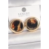 Pirinç Gold Renk Leopar Desen Daire Model Kadın Küpe