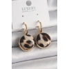 Pirinç Gold Renk Leopar Desenli Daire Model Kadın Küpe