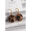 Pirinç Gold Renk Leopar Desenli Daire Model Kadın Küpe