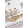 Pirinç Gold Renk Sarmal Yılan Halka Model Zirkon Taşlı Topçuk Detay Kadın Küpe Seti