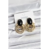 Pirinç Gold Renk Siyah Taşlı Vintage Kadın Küpe