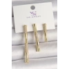 Pirinç Gold Renk Zirkon Taşlı Bambu Model 3Lü Kadın Kombin Küpe