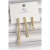 Pirinç Gold Renk Zirkon Taşlı Bambu Model 3Lü Kadın Kombin Küpe